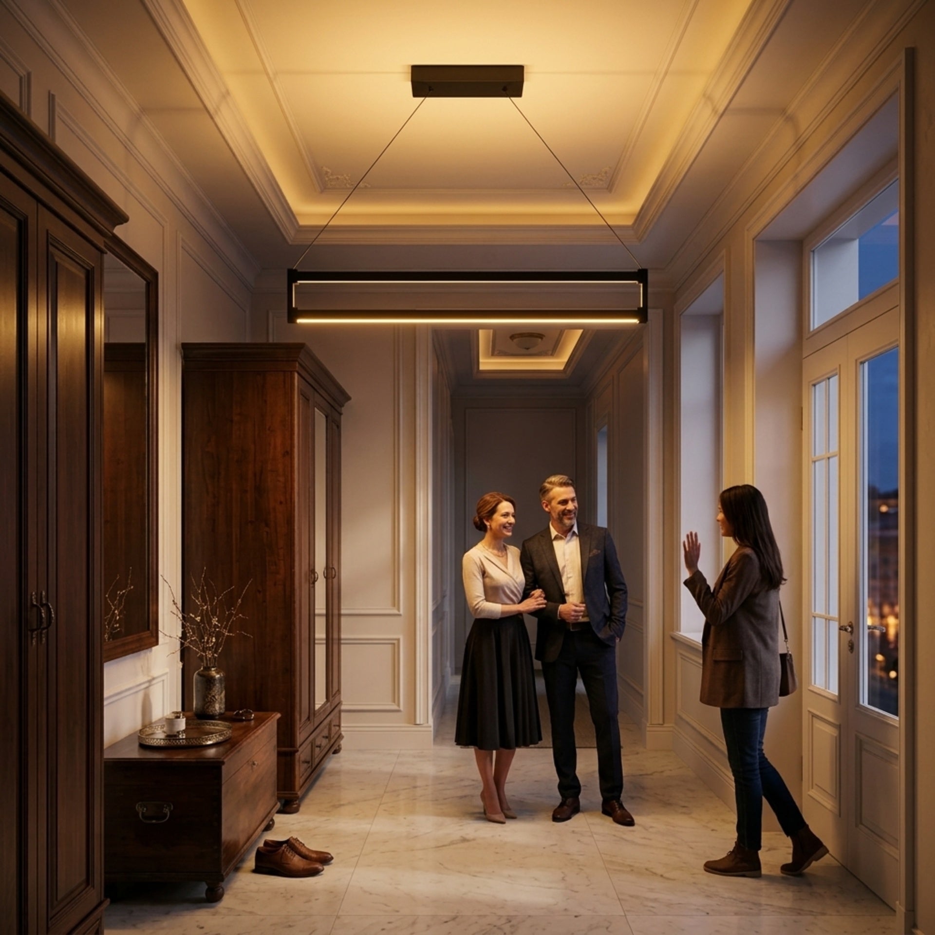 EnzoLight Orion Down Lineer LED Sarkıt Avize - Hol, Antre ve Karşılama Alanı Avrupa İç Mimari Stilinde Akşam Açık Işıkla Homojen Sıcak Aydınlatma Ambiyansı
