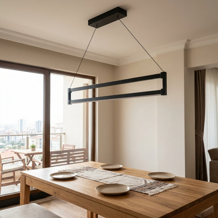EnzoLight Orion Up&Down Lineer LED Sarkıt Avize - Kapalı Balkon ve Teras Çağdaş İç Mimari Tasarımında Gündüz Doğal Gün Işığında Tavana Montaj Görünümü