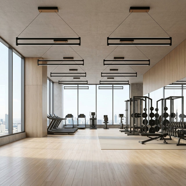 EnzoLight Orion Up&Down Lineer LED Sarkıt Avize - Lüks Salon ve Oturma Odası İskandinav Sade Çizgilerle Gündüz Doğal Gün Işığında Tavana Montaj Görünümü