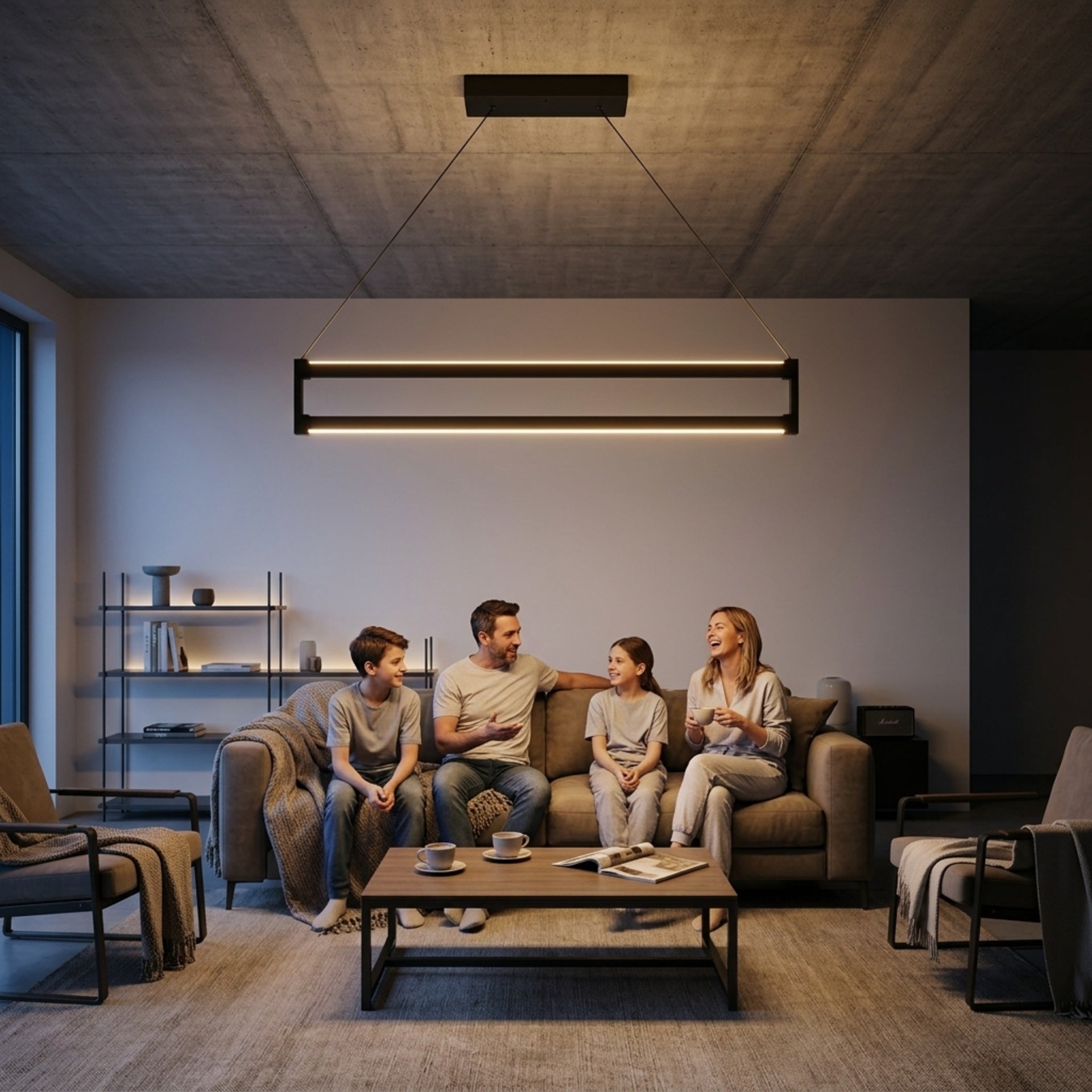 EnzoLight Orion Up&Down Lineer LED Sarkıt Avize - Lüks Salon ve Oturma Odası Modern Mimari Çizgilerle Akşam Açık Işıkla Homojen Sıcak Aydınlatma Ambiyansı