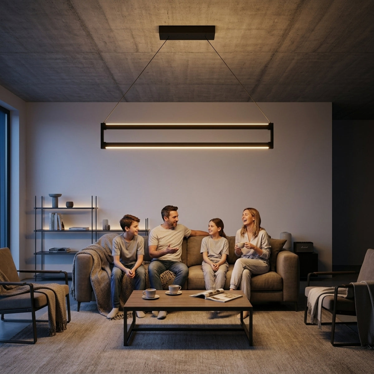 EnzoLight Orion Up&Down Lineer LED Sarkıt Avize - Lüks Salon ve Oturma Odası Modern Mimari Çizgilerle Akşam Açık Işıkla Homojen Sıcak Aydınlatma Ambiyansı