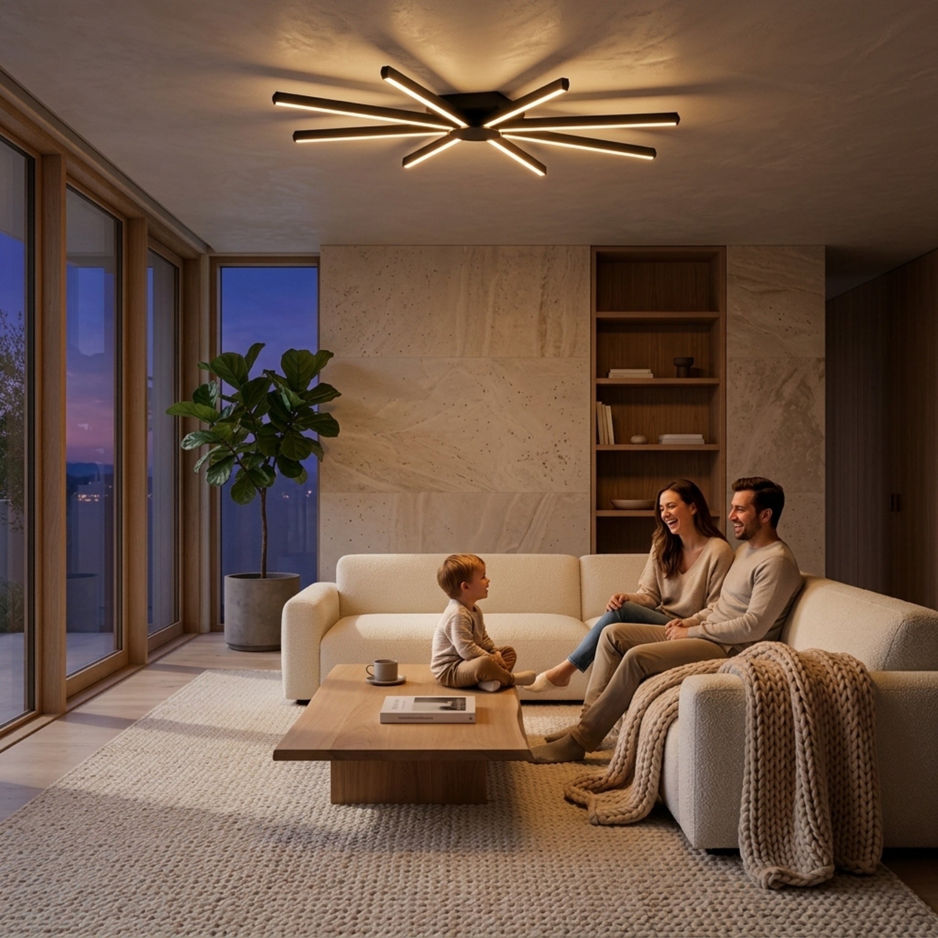 EnzoLight Pulsar Modern LED Tavan Avize Plafonyer - Lüks Salon ve Oturma Odası Minimalist Yaşam Konseptinde Akşam Açık Işıkla Homojen Sıcak Aydınlatma Ambiyansı