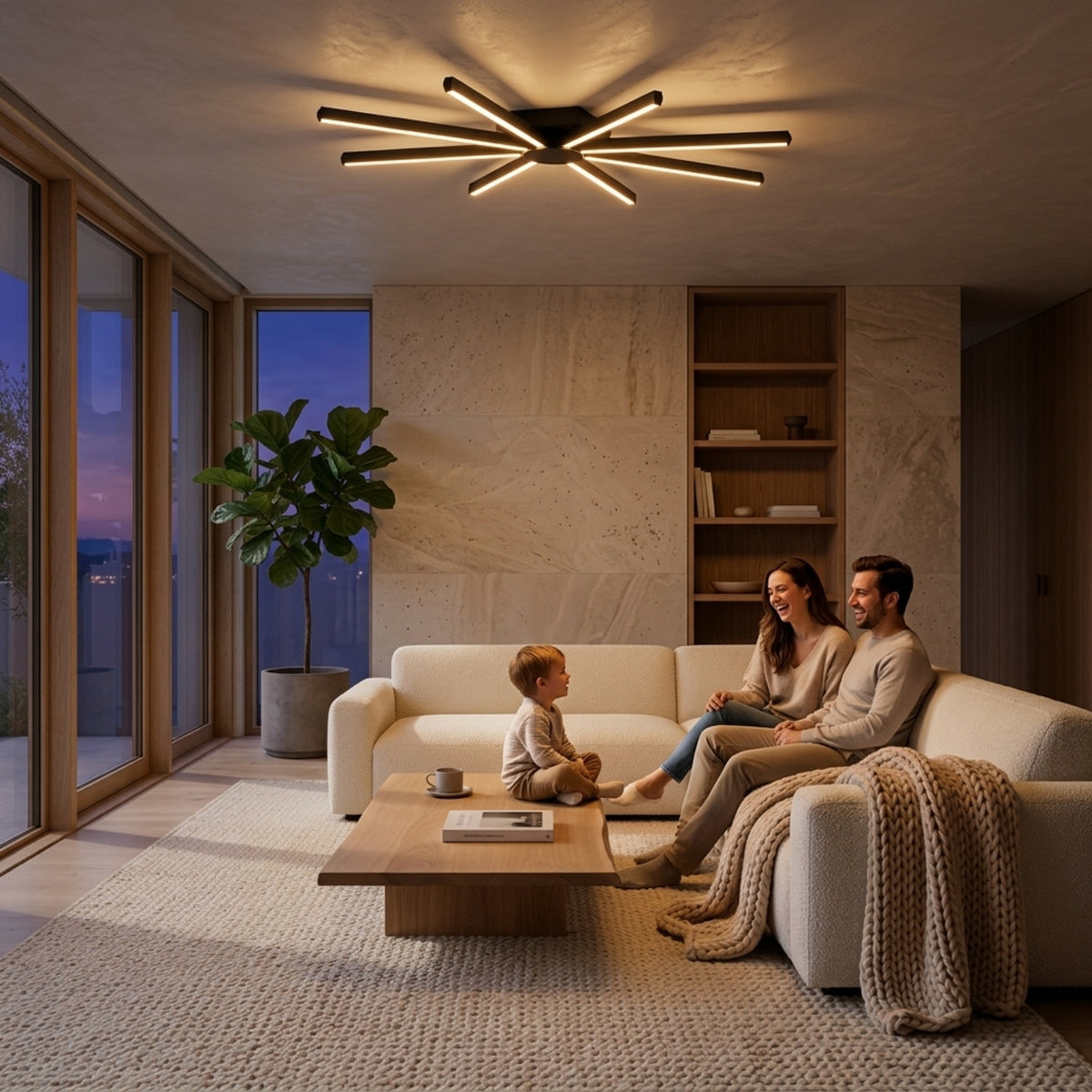 EnzoLight Pulsar Modern LED Tavan Avize Plafonyer - Lüks Salon ve Oturma Odası Minimalist Yaşam Konseptinde Akşam Açık Işıkla Homojen Sıcak Aydınlatma Ambiyansı