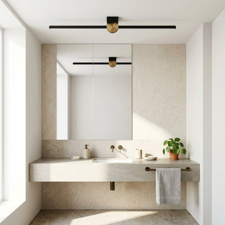 EnzoLight UnoP 120cm Modern Lineer LED Tavan Avize Plafonyer - Lüks Banyo, Lavabo ve Tuvalet Alanı Mimari Tasarım Konseptinde Gündüz Doğal Gün Işığında Tavana Sıfır Montaj Görünümü