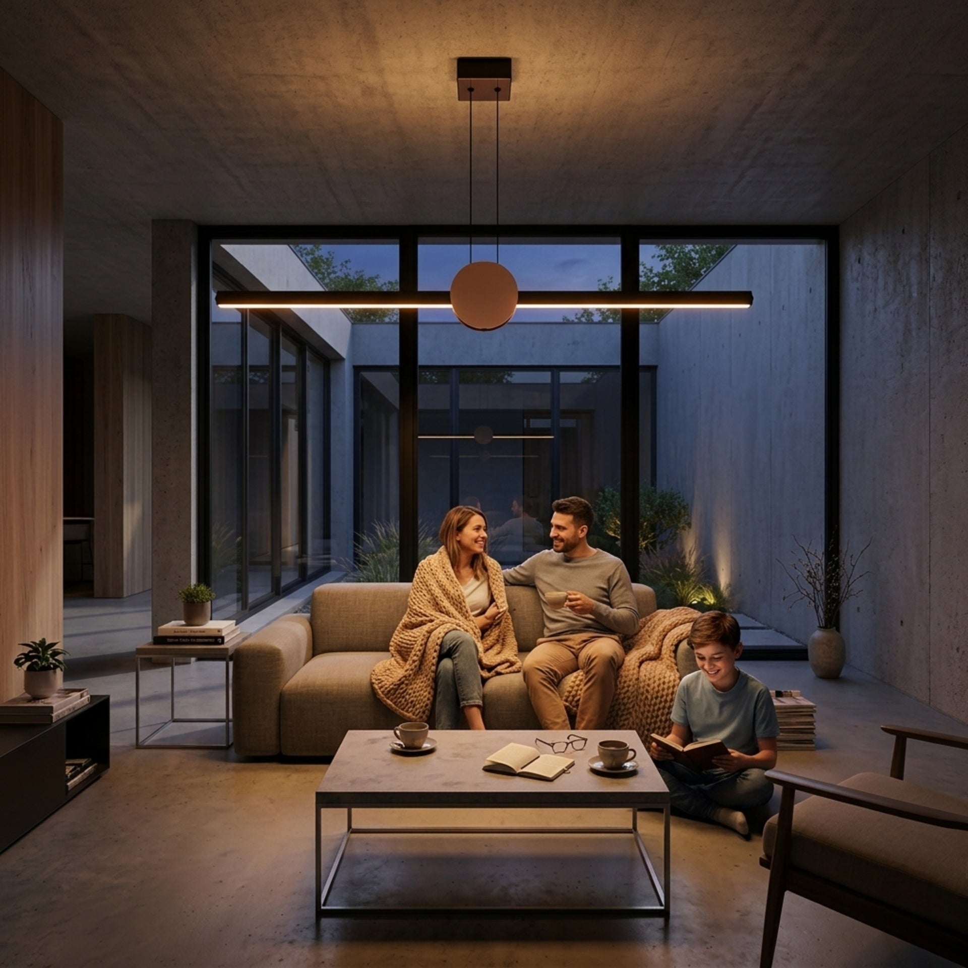 EnzoLight UnoS Lineer LED Sarkıt Avize - Lüks Salon ve Oturma Odası Modern Mimari Çizgilerle Akşam Açık Işıkla Homojen Sıcak Aydınlatma Ambiyansı