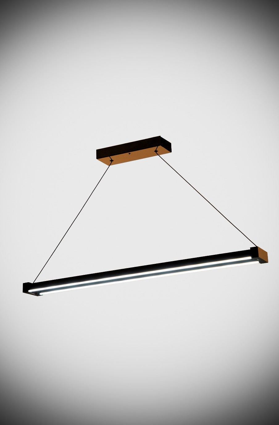 Modern minimalist dekorasyonlar için ideal Vega aşağı ışık veren lineer sarkıt armatürün tasarım detayları.