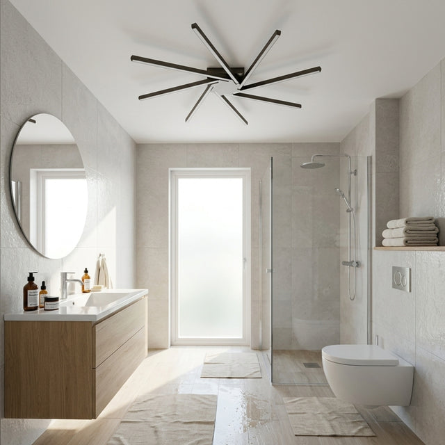 EnzoLight Zenit Modern LED Tavan Avize Plafonyer - Banyo ve Lavabo Alanı İskandinav Sade Çizgilerle Gündüz Doğal Gün Işığında Tavana Montaj Görünümü