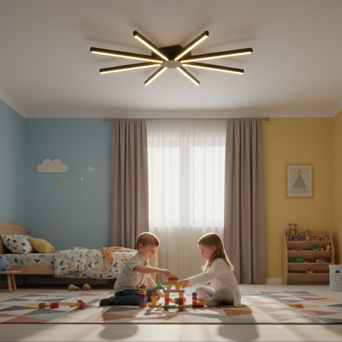 Çocuk odasında güvenli ve estetik aydınlatma sağlayan Pulsar modern LED tavan armatürü.