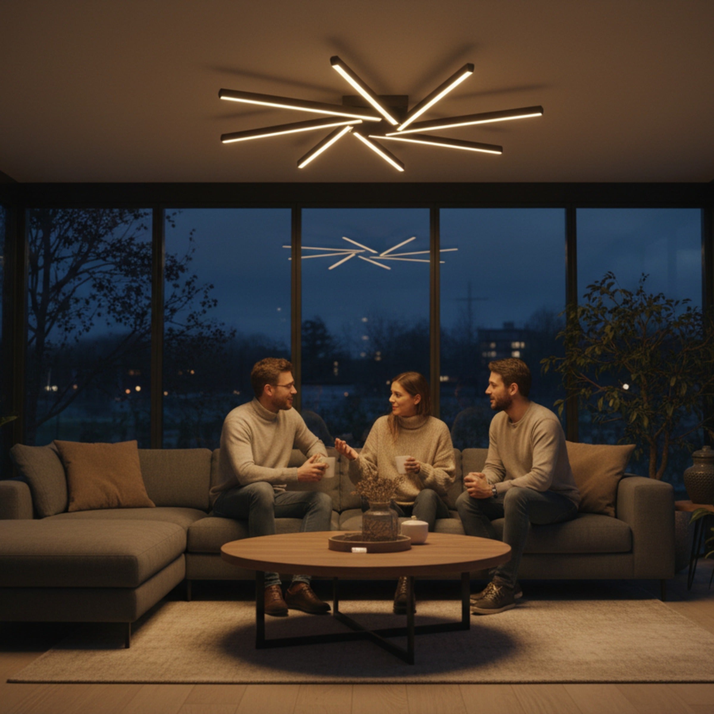 Sıcak ışık ayarında Zenit kumandalı led avizenin kış bahçesi konforuna etkisi.