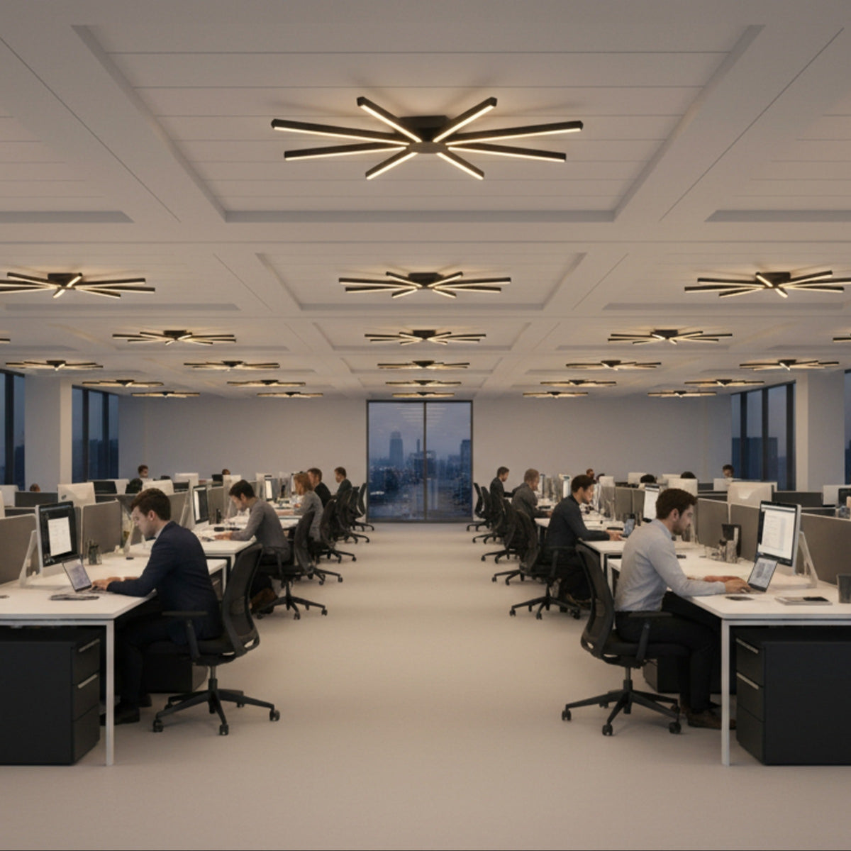 Geniş çalışma alanlarında göz yormayan Pulsar modern LED tavan aydınlatma çözümleri.