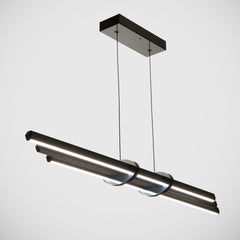 Cosmo Up & Down siyah met al gövdeli üç lü lineer LED avizenin mo dern iç mekan tasarımıyla uyum lu perspek tif görünümü.