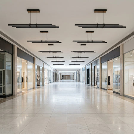 EnzoLight Cosmo Downlight Lineer LED Sarkıt Avize - Ticari Mekan ve Geniş Alan Minimalist Yaşam Konseptinde Gündüz Doğal Gün Işığında Tavana Montaj Görünümü