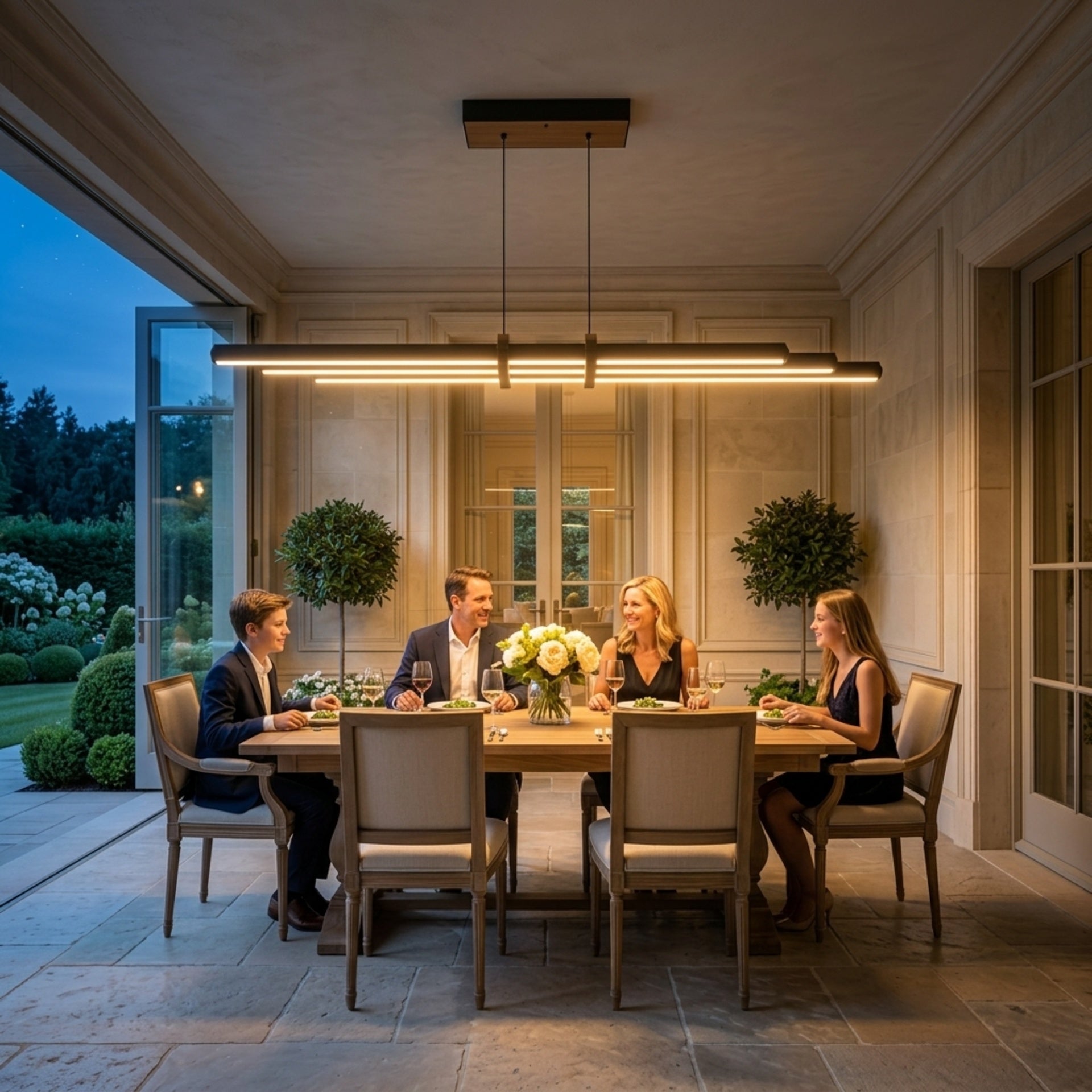 EnzoLight Cosmo Downlight Lineer LED Sarkıt Avize - Kış Bahçesi ve Teras Avrupa İç Mimari Stilinde Akşam Açık Işıkla Homojen Sıcak Aydınlatma Ambiyansı