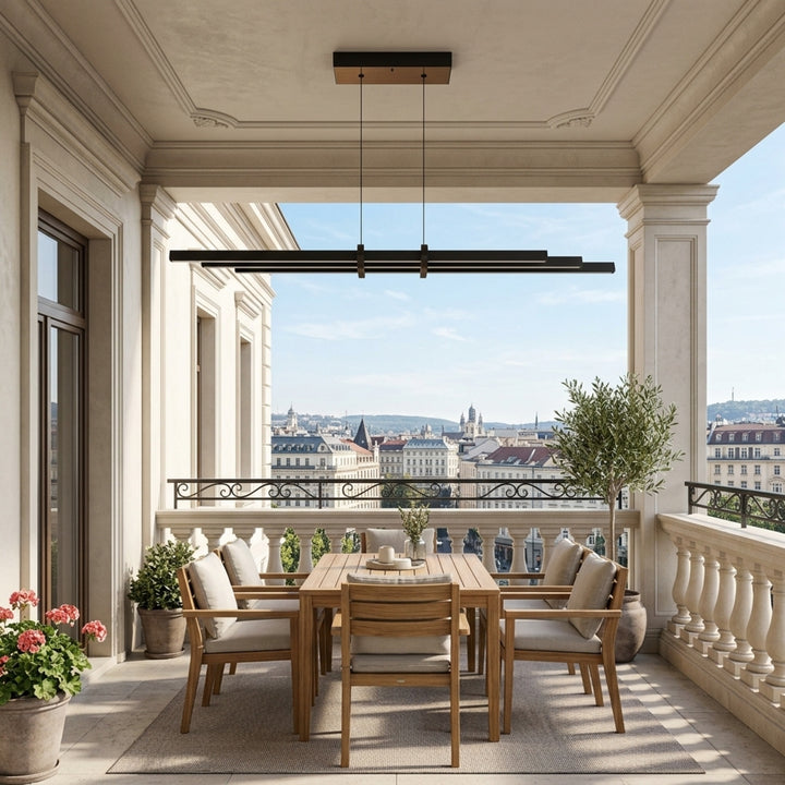 EnzoLight Cosmo Downlight Lineer LED Sarkıt Avize - Kapalı Balkon ve Teras Avrupa İç Mimari Stilinde Gündüz Doğal Gün Işığında Tavana Montaj Görünümü