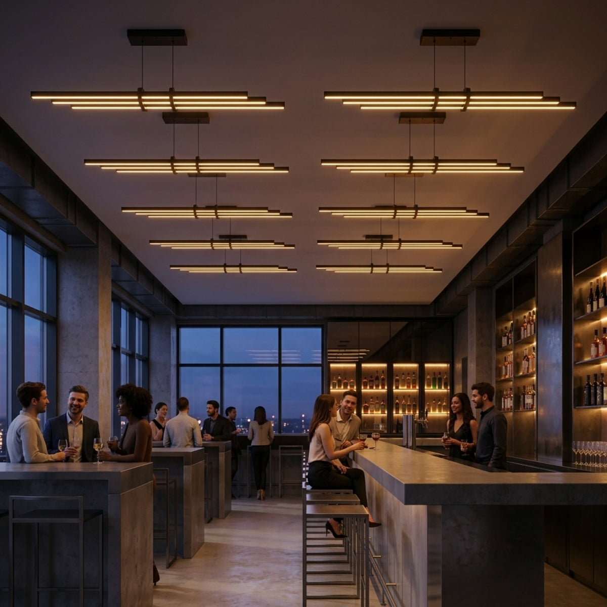 Enzo Light Cosmo Downlight 120cm Lineer LED Sarkıt Avize - Bar, Cafe ve Ada Tezgahı Akşam Açık Işıkla Homojen Sıcak Aydınlatma Ambiyansı