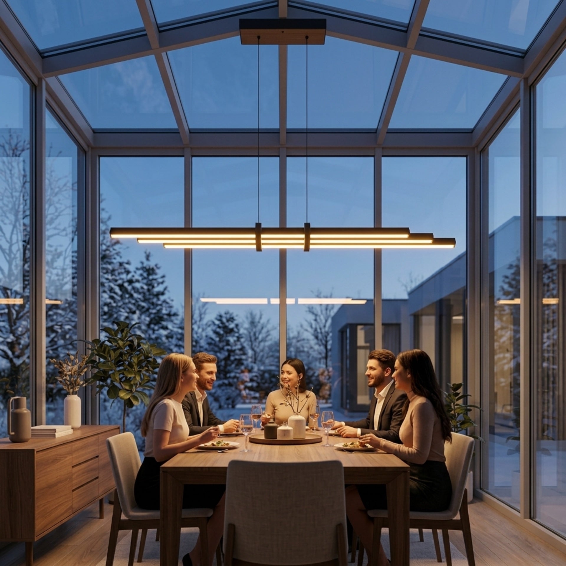 Enzo Light Cosmo Downlight 120cm Lineer LED Sarkıt Avize - Kış Bahçesi Akşam Açık Işıkla Homojen Sıcak Aydınlatma Ambiyansı