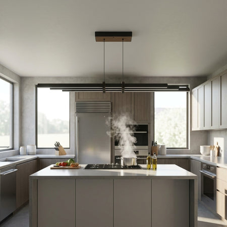 EnzoLight Cosmo Downlight Lineer LED Sarkıt Avize - Modern Mutfak ve Ada Tezgahı Modern Mimari Çizgilerle Gündüz Doğal Gün Işığında Tavana Montaj Görünümü
