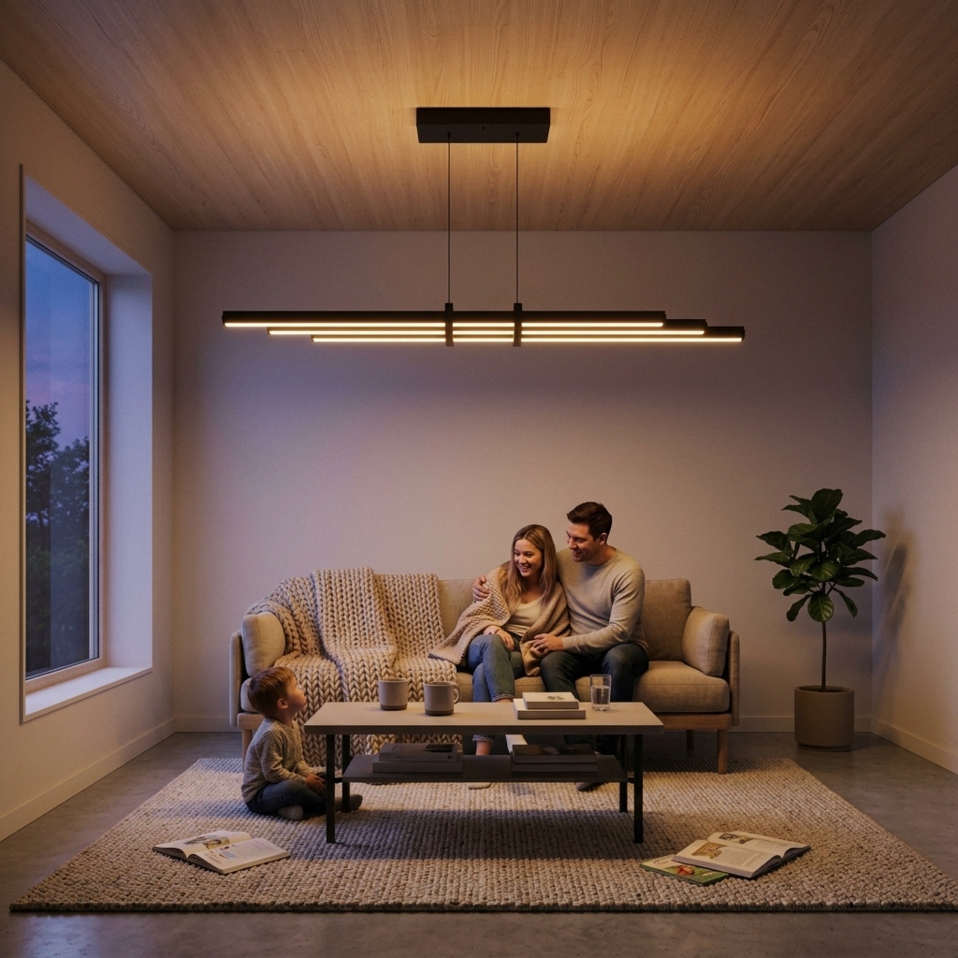 EnzoLight Cosmo Downlight Lineer LED Sarkıt Avize - Lüks Salon ve Oturma Odası İskandinav Sade Çizgilerle Akşam Açık Işıkla Homojen Sıcak Aydınlatma Ambiyansı