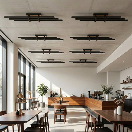 EnzoLight Cosmo Up&Down Modern LED Tavan Avize Plafonyer - Cafe, Bar ve Restoran Masası Gündüz Doğal Gün Işığında Tavana Montaj Görünümü