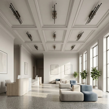 EnzoLight Cosmo Up&Down Modern LED Tavan Avize Plafonyer - Lüks Yaşam Alanı Avrupa İç Mimari Stilinde Gündüz Doğal Gün Işığında Tavana Montaj Görünümü