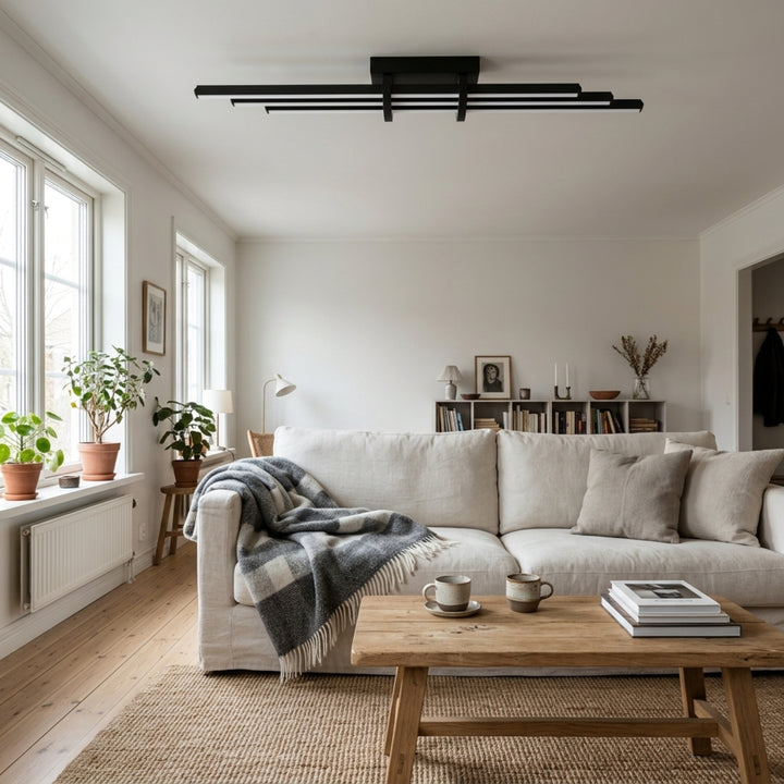 EnzoLight Cosmo Plafonyer Modern LED Tavan Avize Plafonyer - Lüks Salon ve Oturma Odası İskandinav Sade Çizgilerle Gündüz Doğal Gün Işığında Tavana Montaj Görünümü
