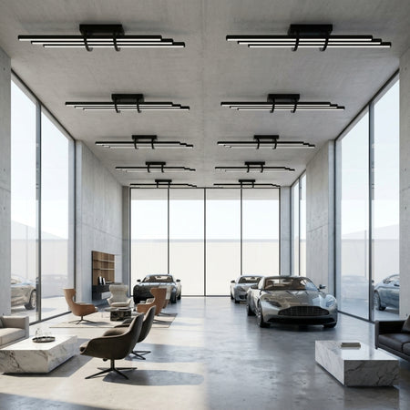 EnzoLight Cosmo Plafonyer Modern LED Tavan Avize Plafonyer - Lüks Yaşam Alanı Modern Mimari Çizgilerle Gündüz Doğal Gün Işığında Tavana Montaj Görünümü