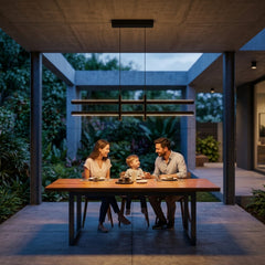 EnzoLight Halo Lineer LED Sarkıt Avize - Kış Bahçesi ve Teras Modern Mimari Çizgilerle Akşam Açık Işıkla Homojen Sıcak Aydınlatma Ambiyansı