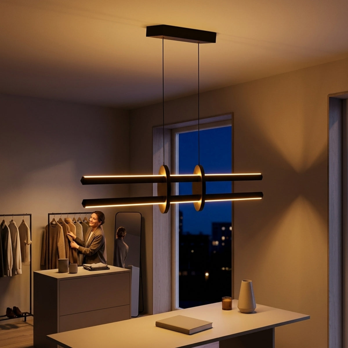 EnzoLight Halo Lineer LED Sarkıt Avize - Giyinme Odası ve Gardırop Alanı İskandinav Sade Çizgilerle Akşam Açık Işıkla Homojen Sıcak Aydınlatma Ambiyansı