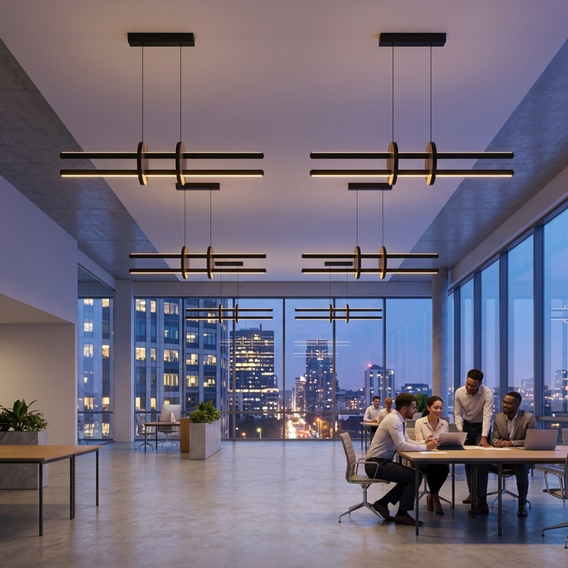 EnzoLight Halo Lineer LED Sarkıt Avize - Modern Ofis ve Çalışma Alanı Minimalist Yaşam Konseptinde Akşam Açık Işıkla Homojen Sıcak Aydınlatma Ambiyansı