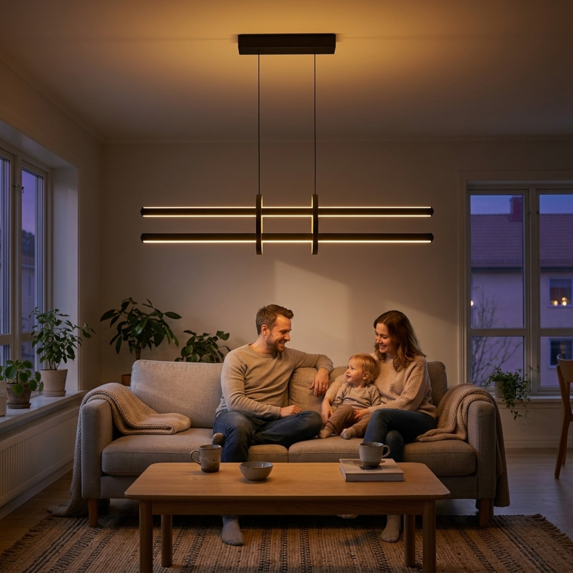 EnzoLight Halo Lineer LED Sarkıt Avize - Lüks Salon ve Oturma Odası İskandinav Sade Çizgilerle Akşam Açık Işıkla Homojen Sıcak Aydınlatma Ambiyansı