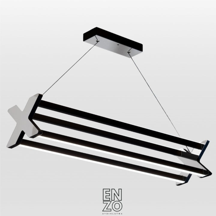 EnzoLight Model X: Benzersiz Form Lineer Sarkıt Avize Modern Lineer LED Sarkıt Avize - 1:1 Beyaz Fon Dekupe Ana Ürün Görseli (AI Oda Tasarımı Cutout)