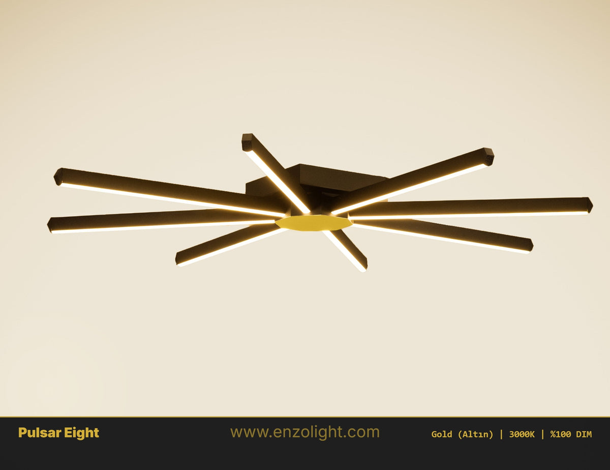Enzo Light Pulsar Gold Kasa, 3000K Sıcak Sarı Işık - Modern LED Tavan Avizesi