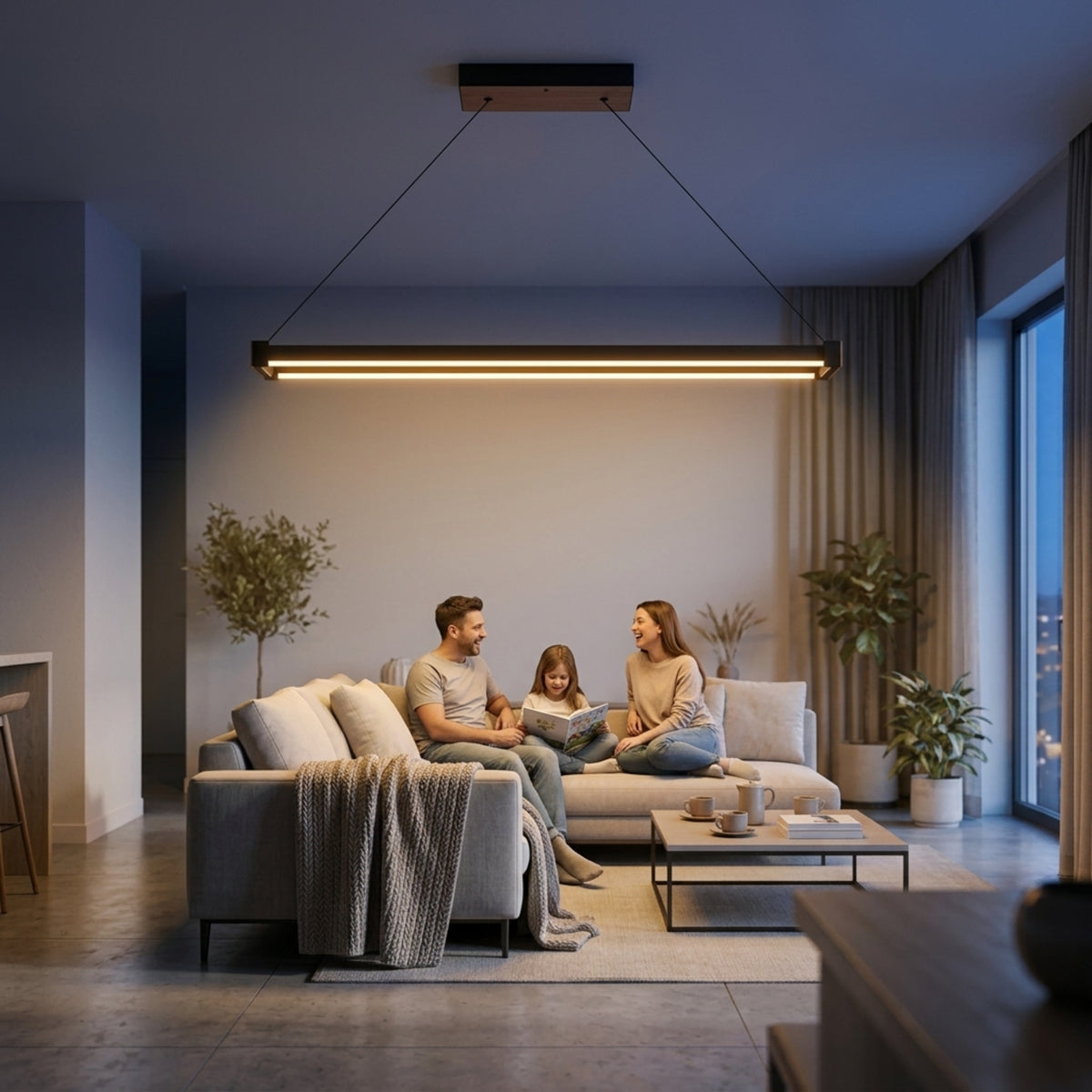 EnzoLight Vega Lineer LED Sarkıt Avize - Lüks Salon ve Oturma Odası Minimalist Yaşam Konseptinde Akşam Açık Işıkla Homojen Sıcak Aydınlatma Ambiyansı